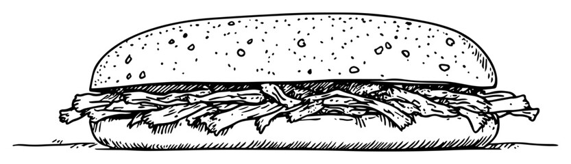 sketch of sandwich with lettuce and meat