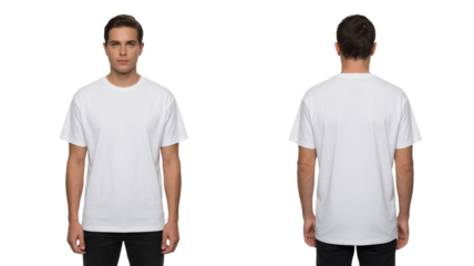 Young man modeling a blank white t-shirt front and back

