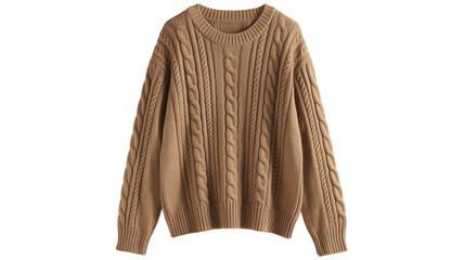 Cozy brown cable knit sweater with crew neck

