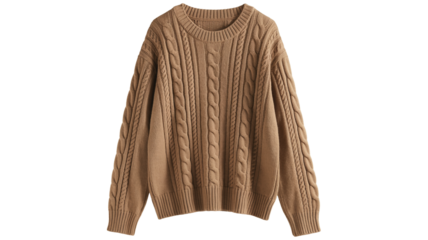 Cozy brown cable knit sweater with crew neck

