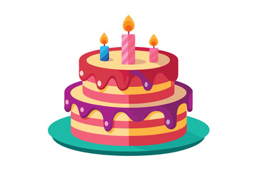 Delicious two layered cake adorned with candles rests on a teal plate