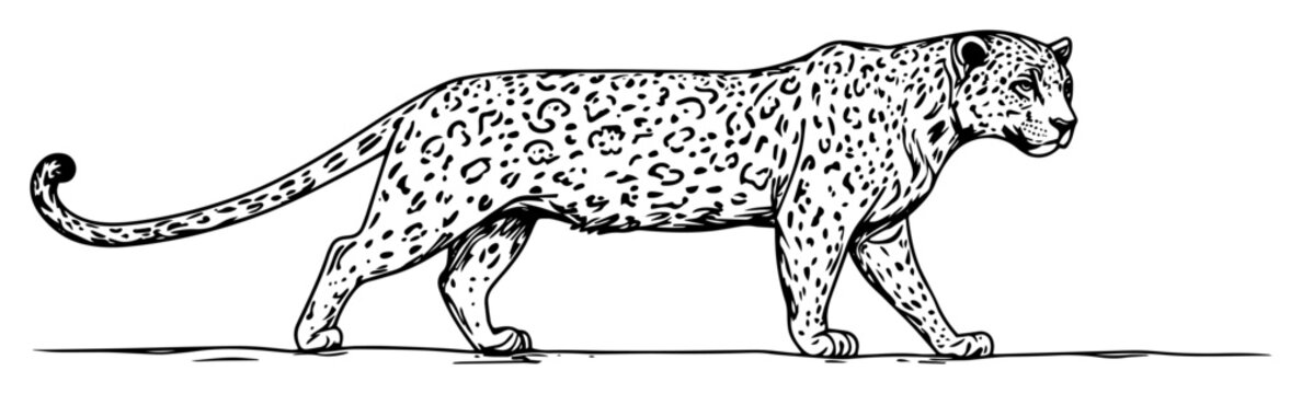 leopard walking hand drawn illustration