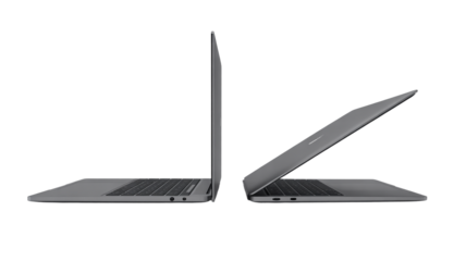 Two modern gray laptop computers open on a background

