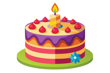 Colorful cake stands on a green plate with a lit candle on top