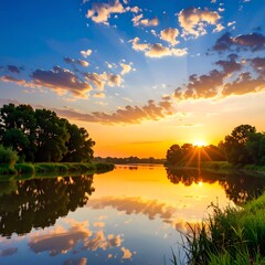 Sunrise over a calm river