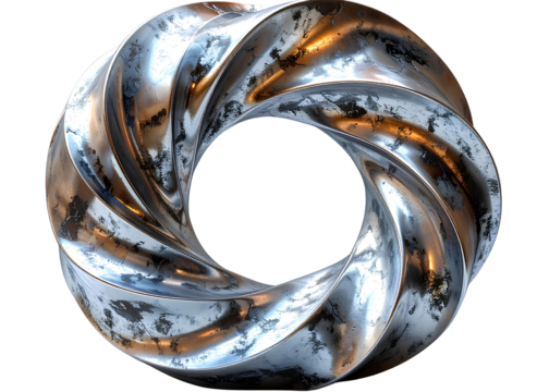 Firefly_Intricate metallic swirl sculpture with central void isolated on transparent backgrou