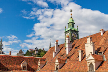 roof with tower of Landhaus, Landhaushof, Graz, Austria