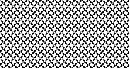 Black and white repeating geometric pattern of interlocking shapes.