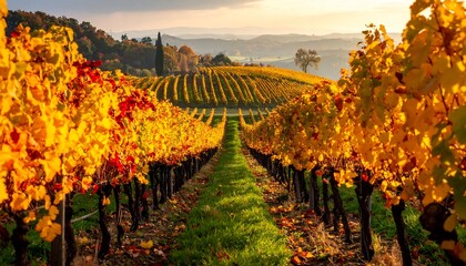 Naklejka premium Autumn vineyard landscape