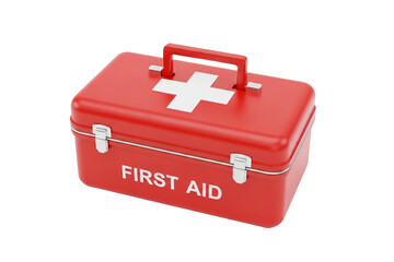 3d Rendering of Red First Aid Kit with Cross Isolated on White Background