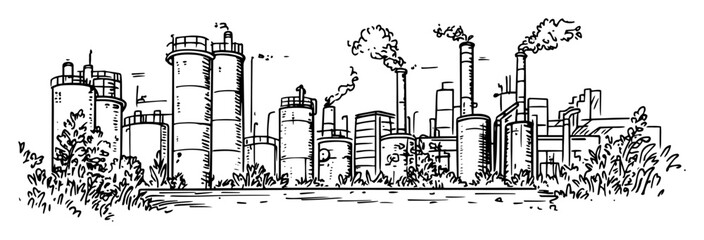 Obraz premium industrial factory plant hand drawn