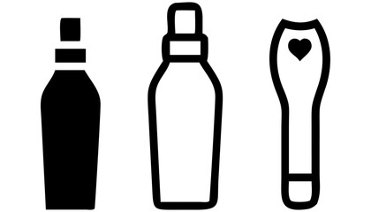 A black and white vector illustration of a wine bottle and a set of tools with a blank label