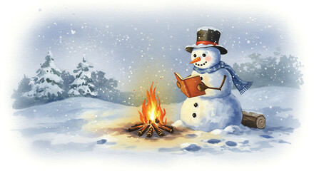 Obraz premium Winter Tales: The Snowman’s Campfire