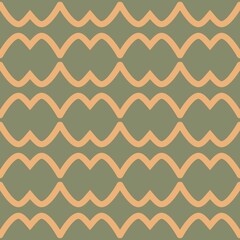 Soft amber waves flow in olive background seamless pattern. Repeating crests dunes desert muted color motif pattern. Gentle ripples across olive green water motion.