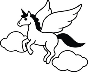 fantasy unicorn with wings flying illustration on transparent background