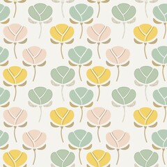 Gentle pastel flowers sweet orderly repeat pattern. Mix soft pink yellow green floral motifs spring gardens seamless pattern. Balanced background pattern soft blooms and gentle stems pattern.