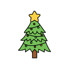 Minimal Green Christmas Tree Vector Illustration with Star Holiday Symbol Design 2025