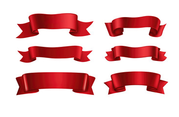 silky red ribbon banners, on transparent background