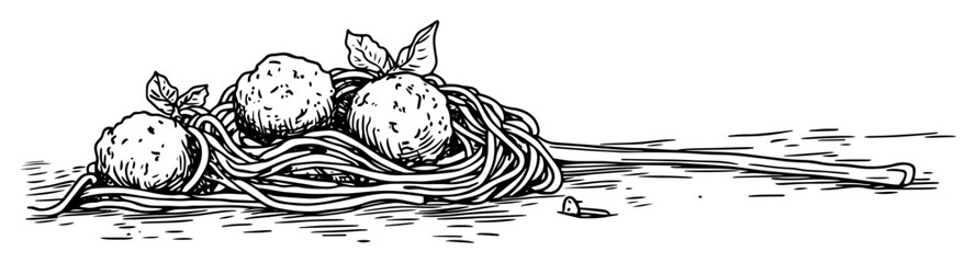 meatballs with spaghetti hand drawn sketch