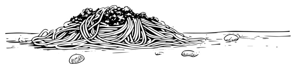hand drawn spaghetti pasta with sauce