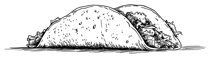 two tacos with fillings hand drawn sketch