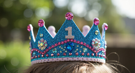 Birthday crown head with colorful decorations and number one