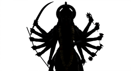 Silhouette Of Lord Durga kali isolated on white transparent background, Lord Durga PNG 