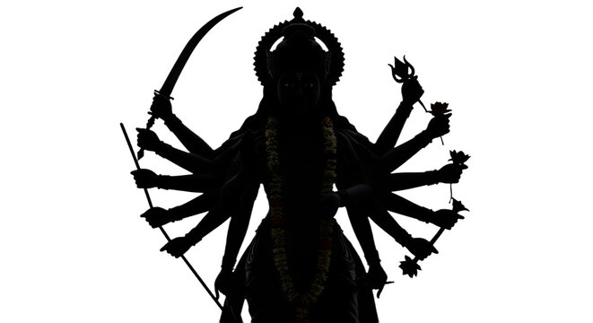 Silhouette Of Lord Durga kali isolated on white transparent background, Lord Durga PNG 