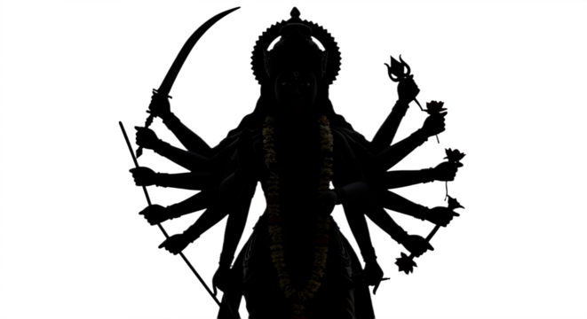 Silhouette Of Lord Durga kali isolated on white transparent background, Lord Durga PNG 
