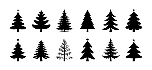 Fototapeta premium A collection of black Christmas tree silhouettes for festive holiday designs.