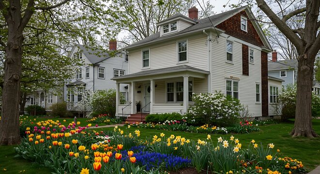 Charming Classic Family House Surrounded by Beautiful Blooming Flowers and Trees, Brighton, Massachusetts, USA | Modern Architecture & Home Design Inspiration