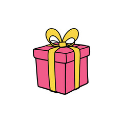 Pink Holiday Gift Box Vector Illustration with Yellow Ribbon Christmas Celebration 2025