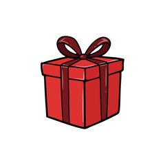 Dark Red Christmas Gift Box Vector Illustration with Ribbon Holiday Celebration 2025