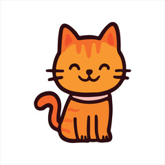 A funny cartoon of a cute cat illustration shows a cute feline animal character with a happy tail design, perfect for a fun vector pet drawing or children digital art. 