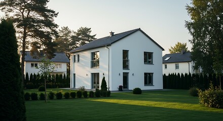 Obraz premium Exterior of a modern white suburban house in Poland | Modern Architecture & Home Design Inspiration