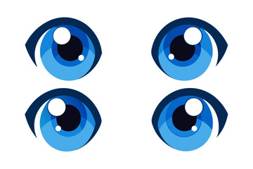 Blue human eyes vector illustration set with iris circle design and pupil icon