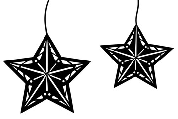 A shiny silver star decoration on a white background is a vector illustration and icon of a holiday symbol