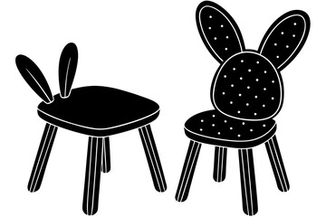 A cute cartoon black bunny character with pink ears on a white background, perfect for a happy Easter vector illustration or a fun spring pet design