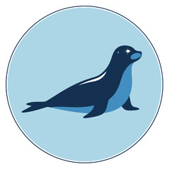 Fototapeta premium Cartoon Seal in a Circular Frame