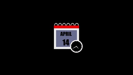 14 APRIL Date Calendar Icon Animated. Calendar icon on black background. Calendar Pendulum Animation. 4k video.