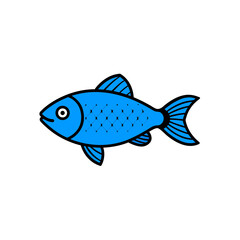 Bright Blue Fish Shiny Scales Fin Details Transparent Background