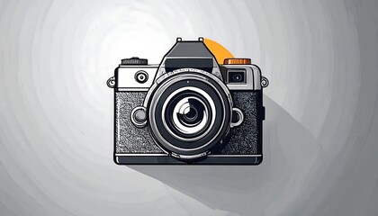 Sketchy illustration of an analog film camera with gray tones and a hint of orange