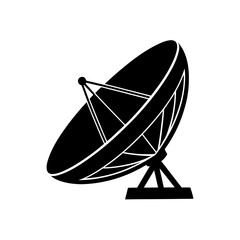 Silver Satellite Dish Angled Glossy Transparent Background