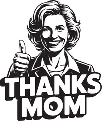 Woman smiling happy showing thumbs up gesture, appreciation message Thanks Mom