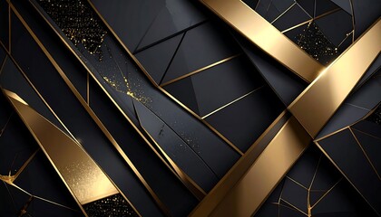 Abstract with gold trim geometric shapes over matte black angular sections