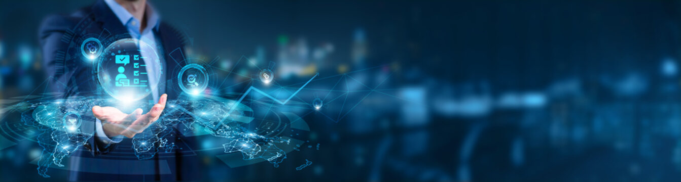 Businessman hand hold of Accountability and global networking. corporate governance systems, ethical leadership strategies, compliance management tools, transparency reporting