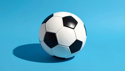 Fototapeta premium Classic black and white soccer ball on blue background