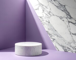 Minimalist Product Display Podium with Marble Accent and Lavender Background