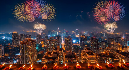 Citywide Diwali Celebration: Fireworks and Diyas Illuminate the Urban Skyline, Blending Tradition and Modernity in a Night of Joy, Light, and Cultural Festivity

