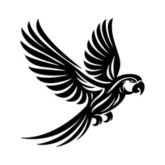 Tribal Parrot Silhouette Vector | Flying Exotic Bird Illustration | Tropical Tattoo Design